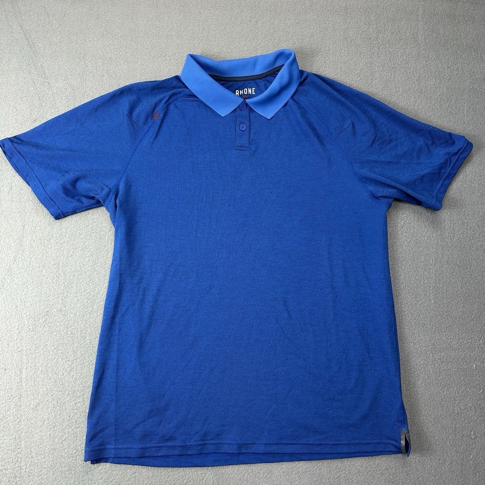 Rhone Delta Pique Polo Mens Large Blue Short Sleeve Technical Golf Shirt